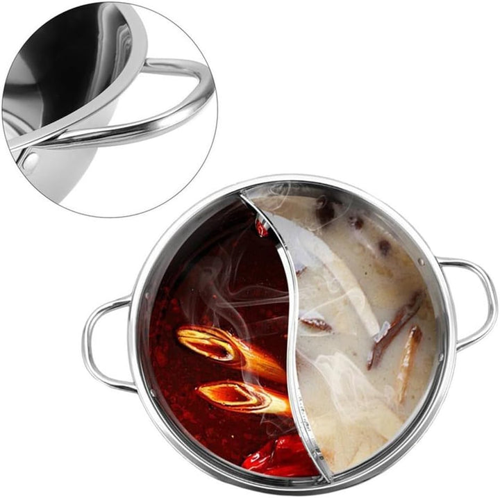 ARMYJY Shabu Topf, Doppelflavor 30 cm, Edelstahl, Shabu Hot Pot mit Trennwand, Trennwand Hotpot Topf