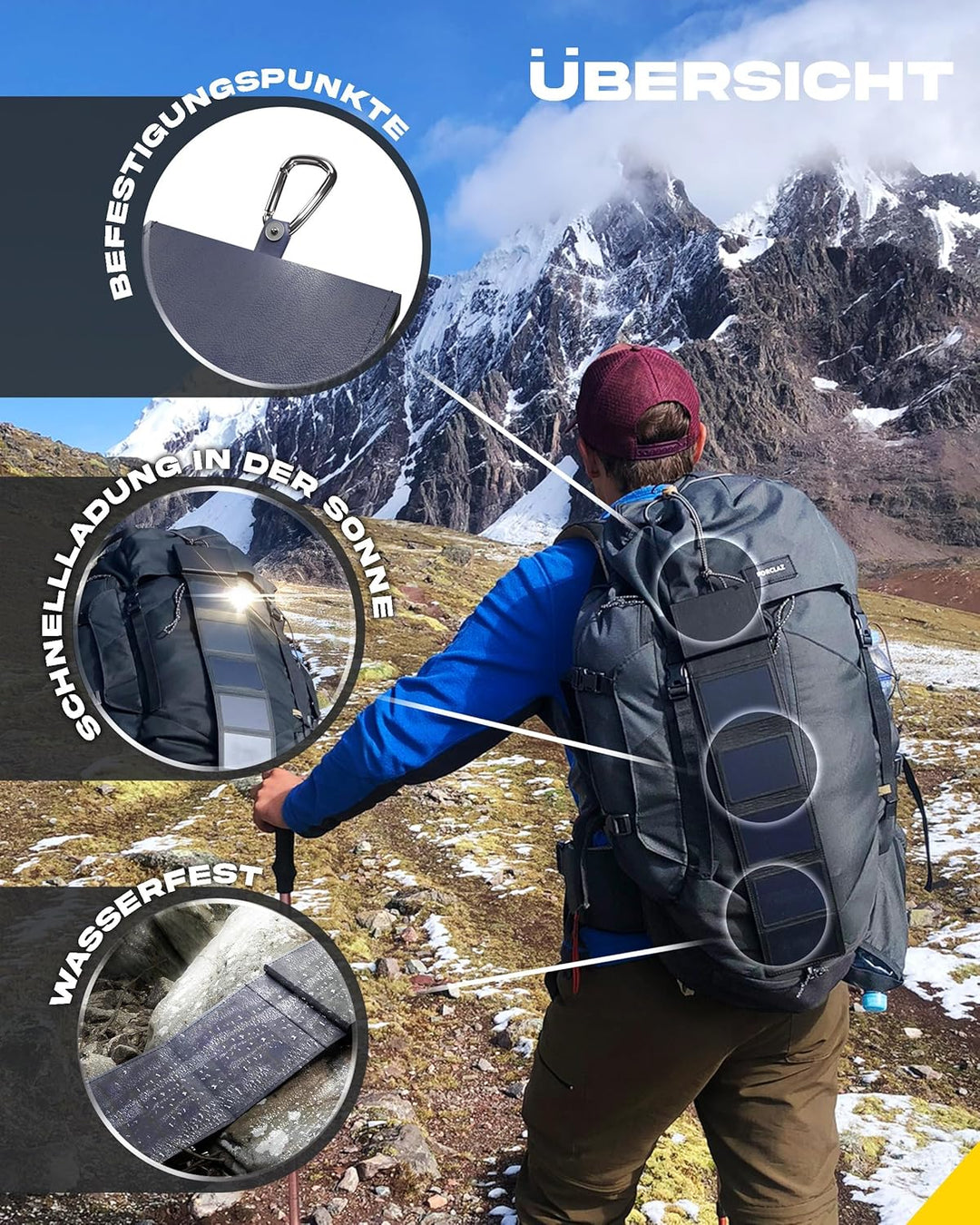 Solar Power Bank mit SunPower Technologie, Handy Ladegerät im Taschenformat, ideal beim Camping oder