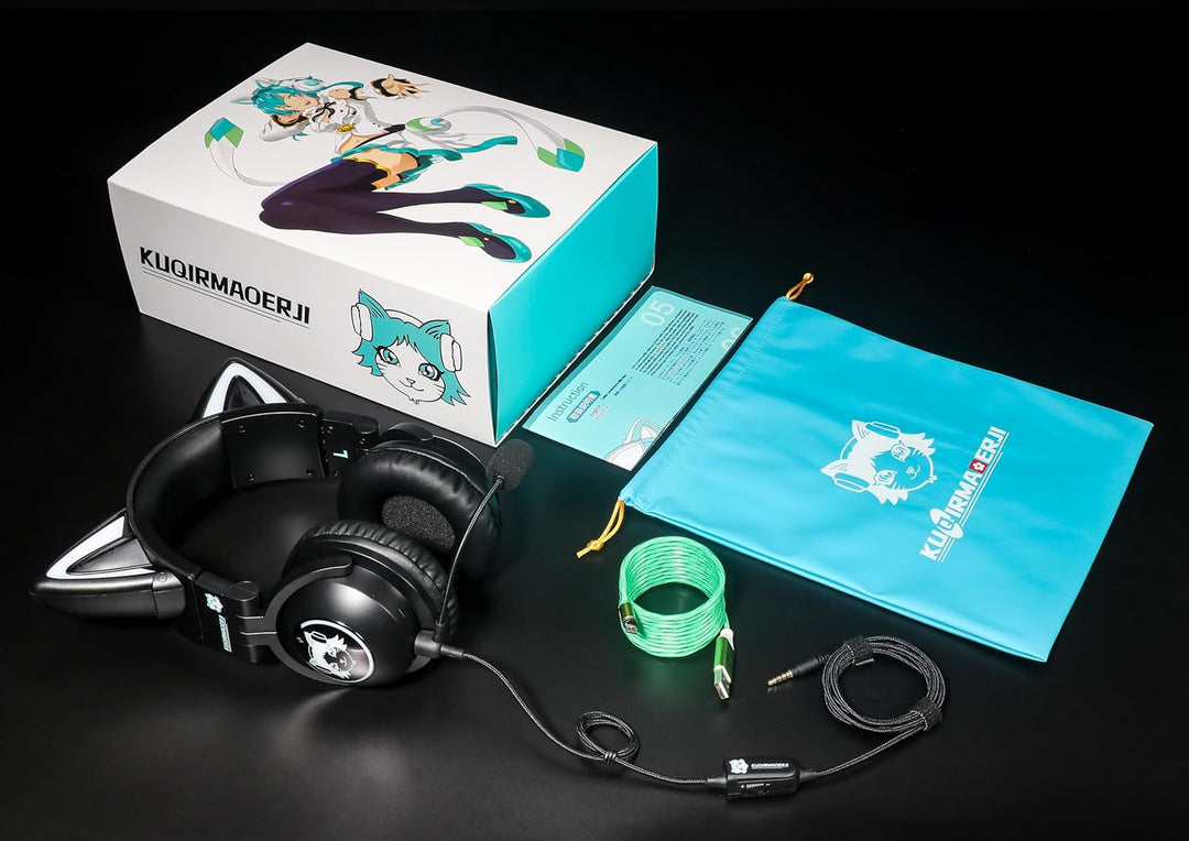 KUQIRMAOERJI Miko-J Kabellose Katzenohr-Kopfhörer (12 Farbwechsel) mit ansteckbaren HD-Mikrofon,Mikr