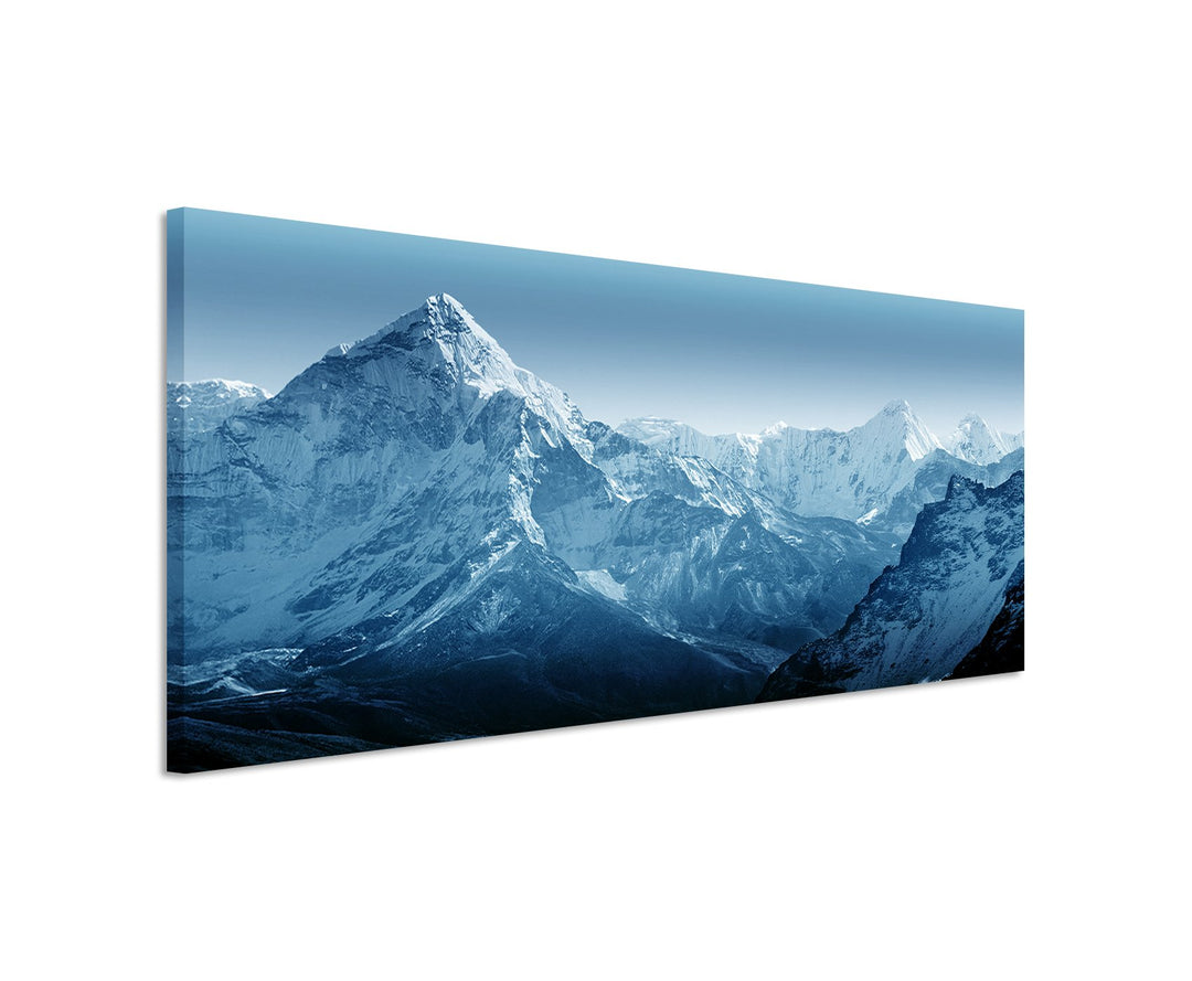 Sinus Art 150x50cm Wandbild – Farbe Blau Petrol Panoramabild Wandbild auf echter Leinwand in sehr ho