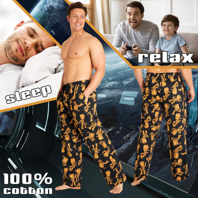 Marvel Schlafanzug Herren Lang, Avengers Freizeithose Herren, Baumwolle Pyjama Lang XXL Schwarz/Groo