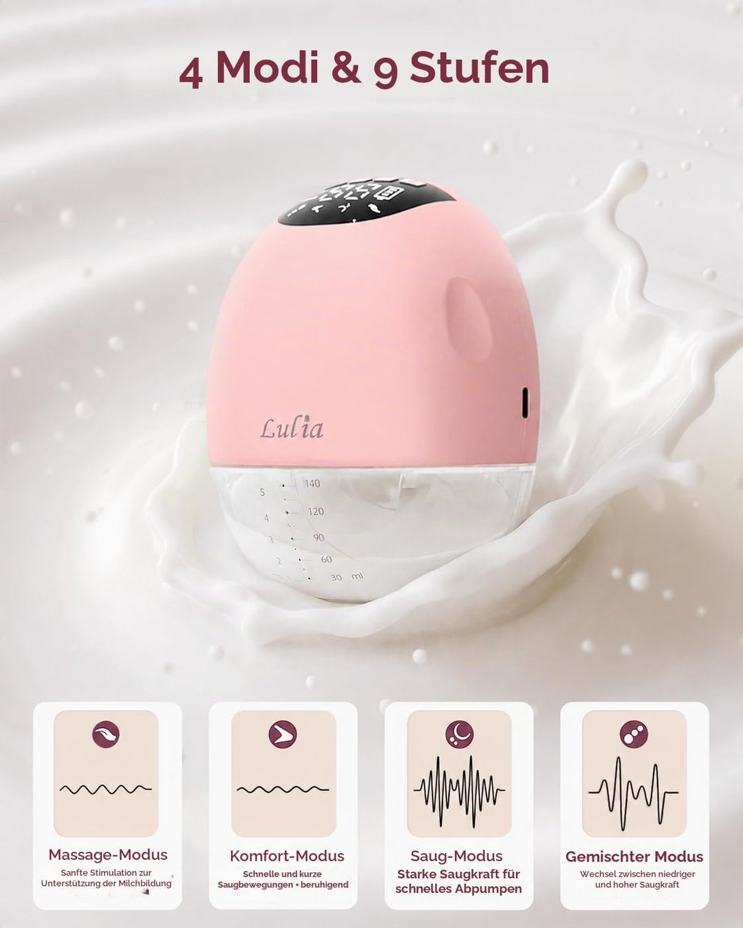 Lulia Milchpumpe Elektrische Doppel, Milchpumpe handsfree mit 4 Modi und 9 Stufen, Tragbare Elektris