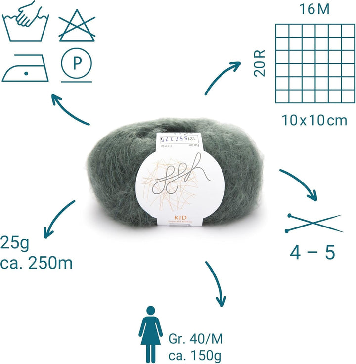 ggh Kid Box - 6 Knäuel Strickwolle aus Kid Mohair - Farbe 121 - Berylgrün, 121 - Berylgrün