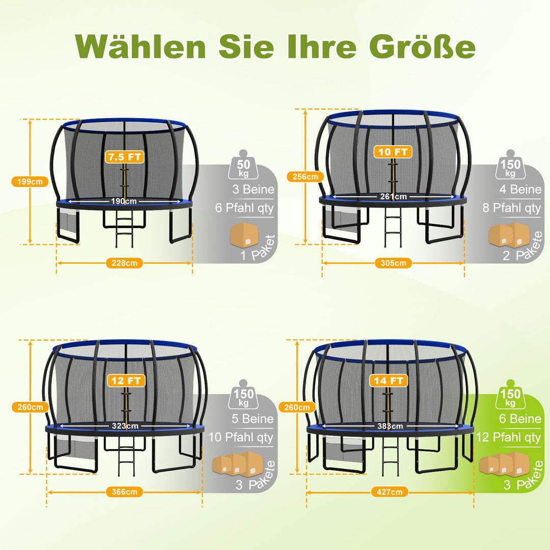 Devoko Trampolin Outdoor Ø 228/305/366/427/488 cm, GS-Zertifikat, Kindertrampolin Gartentrampolin mi