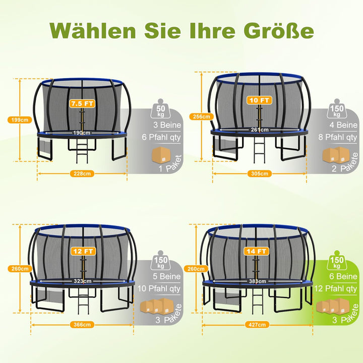 Devoko Trampolin Outdoor Ø 228/305/366/427/488 cm, GS-Zertifikat, Kindertrampolin Gartentrampolin mi