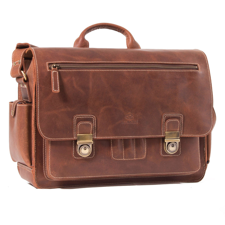 ALMADIH Leder Messenger *WILL* handgefertigt aus robustem Premium Rindsleder braun Vintage Sattlerqu
