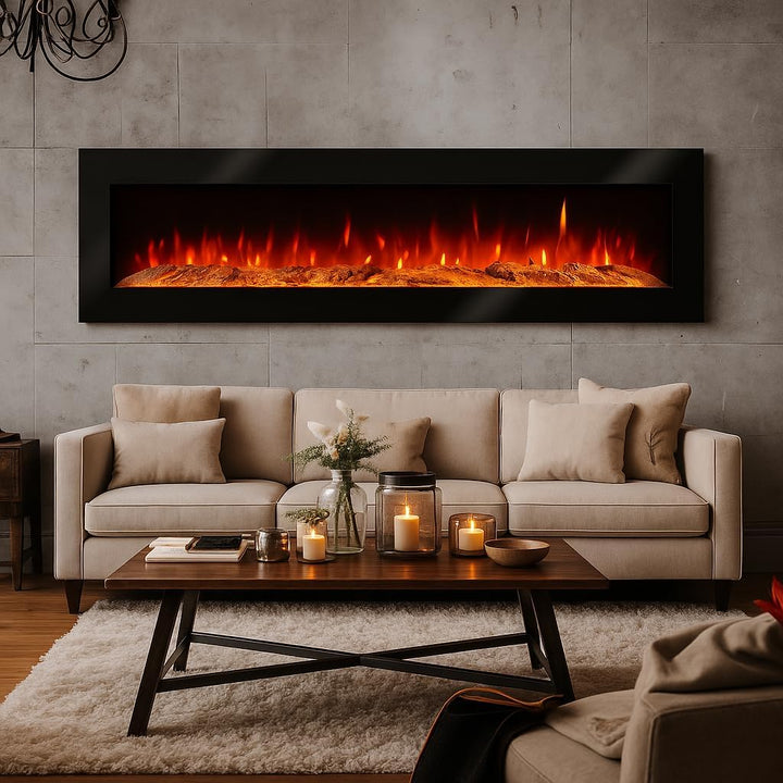 Elektrokamin Wandkamin Ben 250cm mit LED Flammensimulation - Farbwechsel - inkl. Fernbedienung, Time