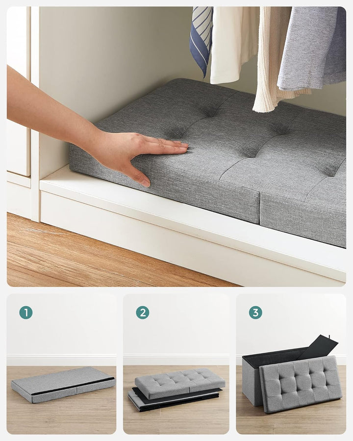 SONGMICS Sitzbank mit Stauraum, klappbare Sitztruhe, Aufbewahrungsbox, 38 x 76 x 38 cm, Deckel klapp