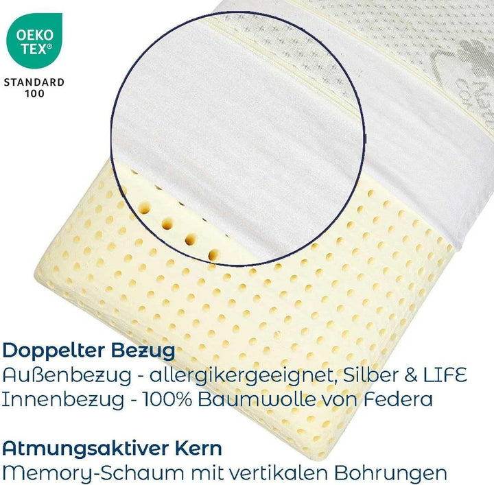 Orthopädisches Nackenstützkissen Silver Neck - viscoelastisches Kissen, Kopfkissen aus Memory Schaum