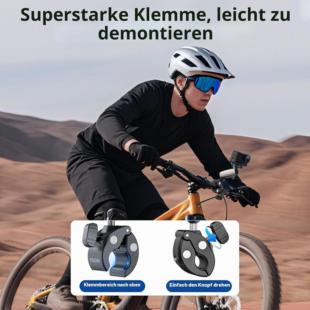 Super-Klemmhalterung Fahrrad-/Motorradhalterung für DJI Osmo 360/Action 5 Pro/4/3/Pocket 3 | Magneti