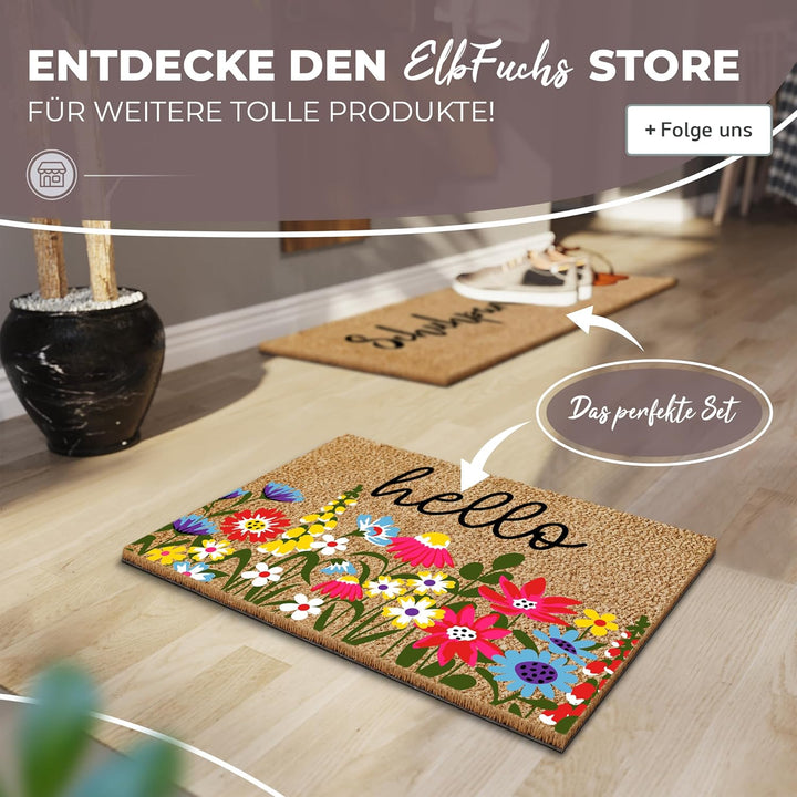Fussmatte Kokos 60x40cm Blumen I Extra langlebige & rutschfeste Kokosmatte für Innen & Überdachte Au