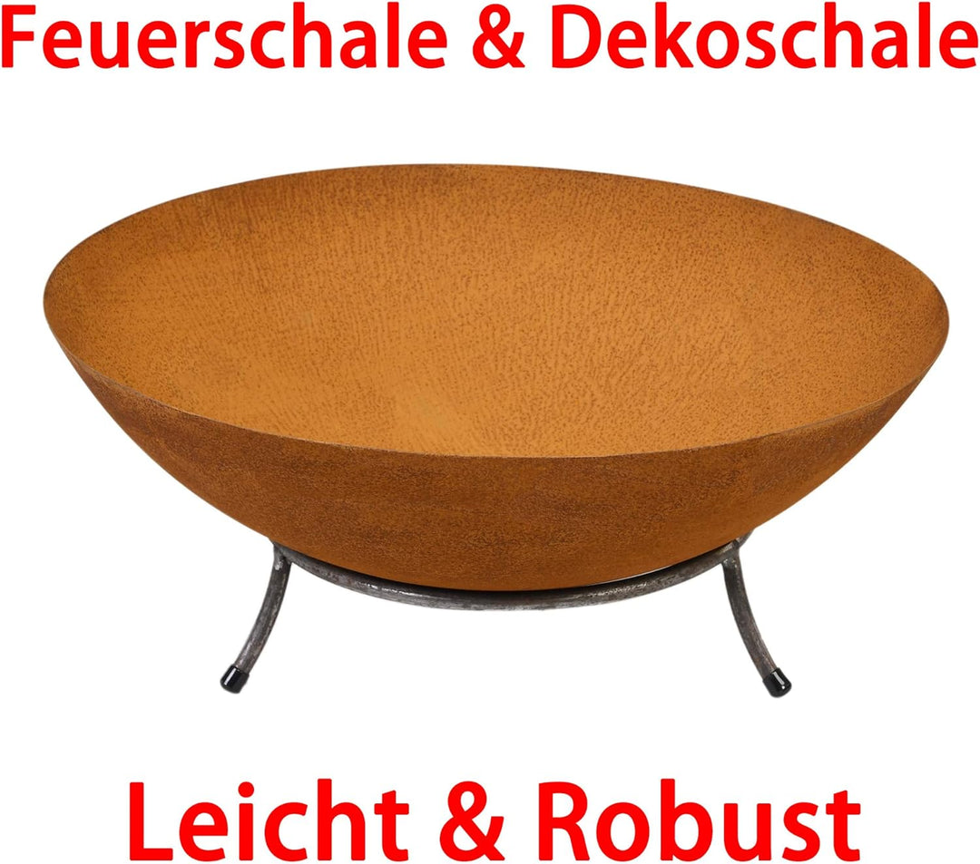 Köhko Feuerschale & Dekoschale Braga ø 45xH 20 cm aus Gusseisen mit Rost-Optik mit 3 Füsse für Grill