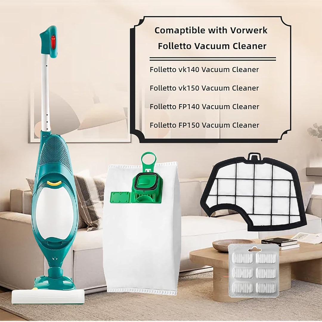 HIYOUNG 12 Staubsaugerbeutel für Vorwerk Kobold VK140 VK150 FP140 FP150 mit 4 Filter, Zubehör-Set fü
