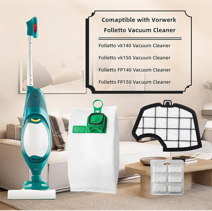 HIYOUNG 12 Staubsaugerbeutel für Vorwerk Kobold VK140 VK150 FP140 FP150 mit 4 Filter, Zubehör-Set fü