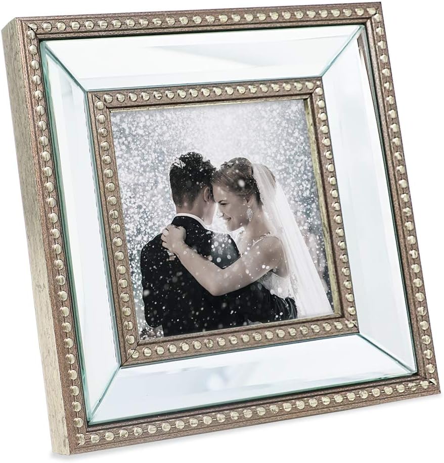 Laura Ashley Bilderrahmen, 10,2 x 10,2 cm, champagnerfarben, klassischer Spiegelrahmen mit Perlenran