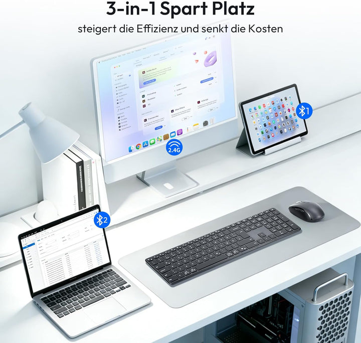 kabellose Bluetooth Tastatur- und Maus Kombination, Ultradünne und leise, mit 2,4-GHz-Funk und duale