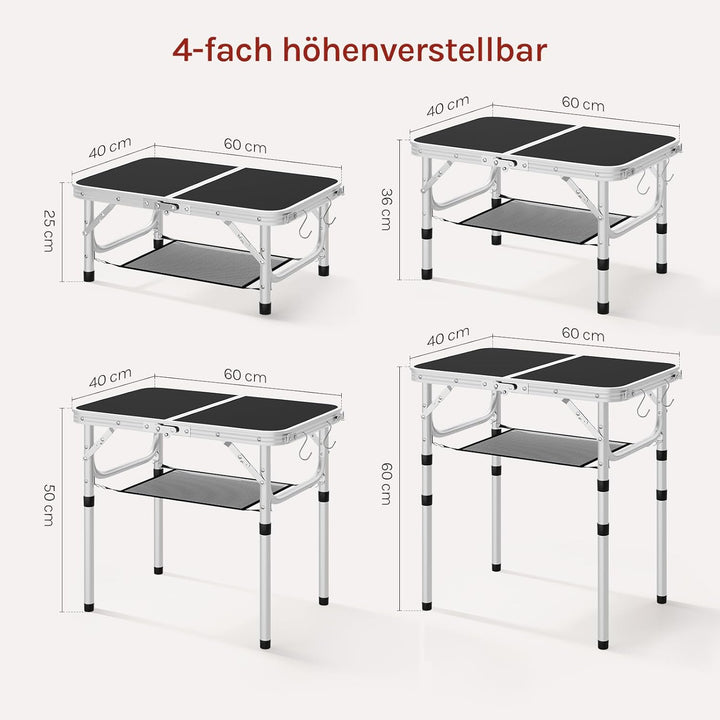 WOLTU Klapptisch Höhenverstellbar 25/36/50/60 cm, 60x40cm Tischplatte, mit Aufbewahrungsnetz und Hak