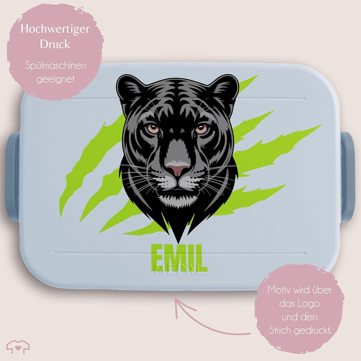 Kinder Bento Box Midi Lunchbox für Mepal Bentobox - Einschulung Geschenk Brotbox Panther mit Name pe