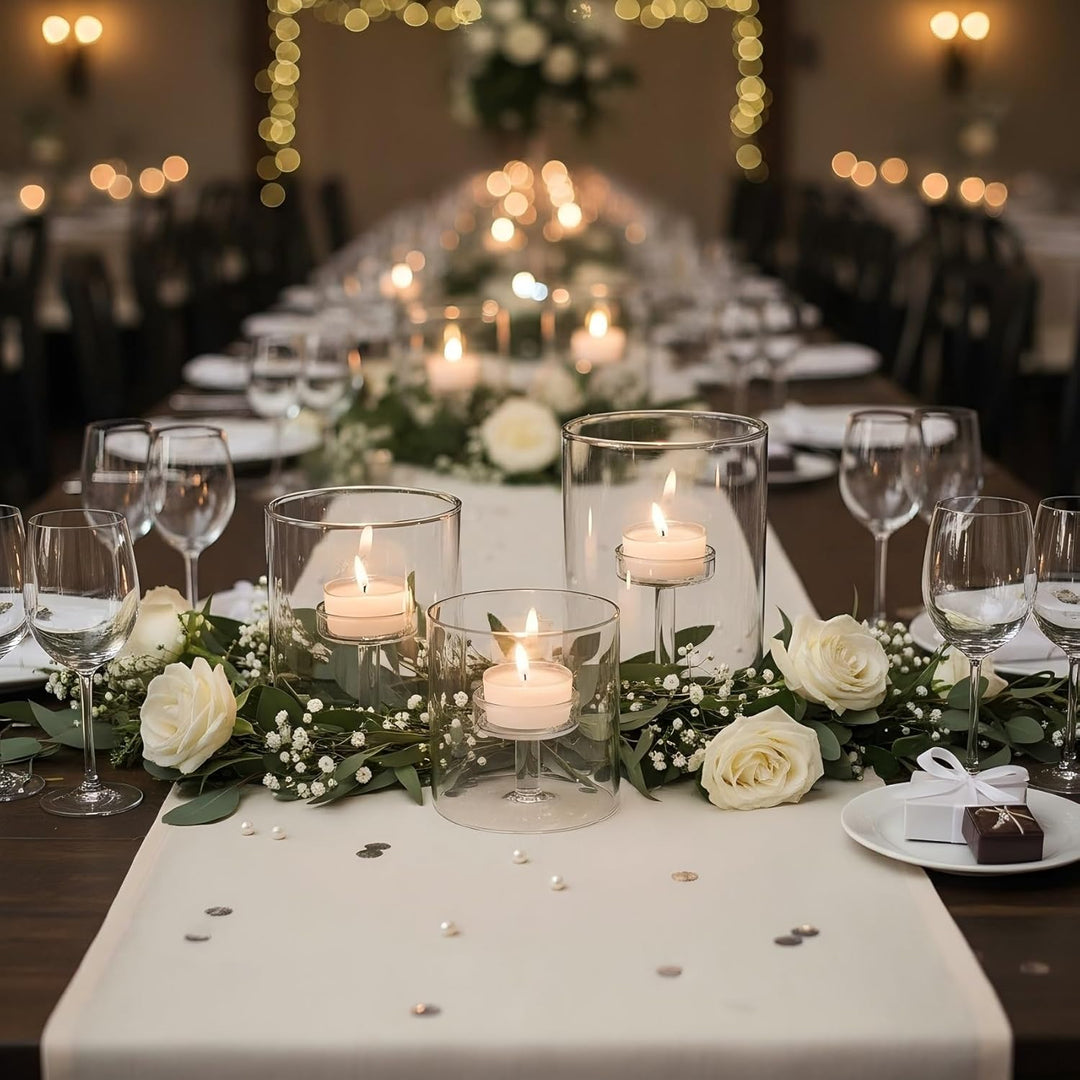 Set mit 3 Zylinder-Glas-Dekorativer Hurricane-Kerzenhalter, transparente Votivkerzenhalter, Tischdek