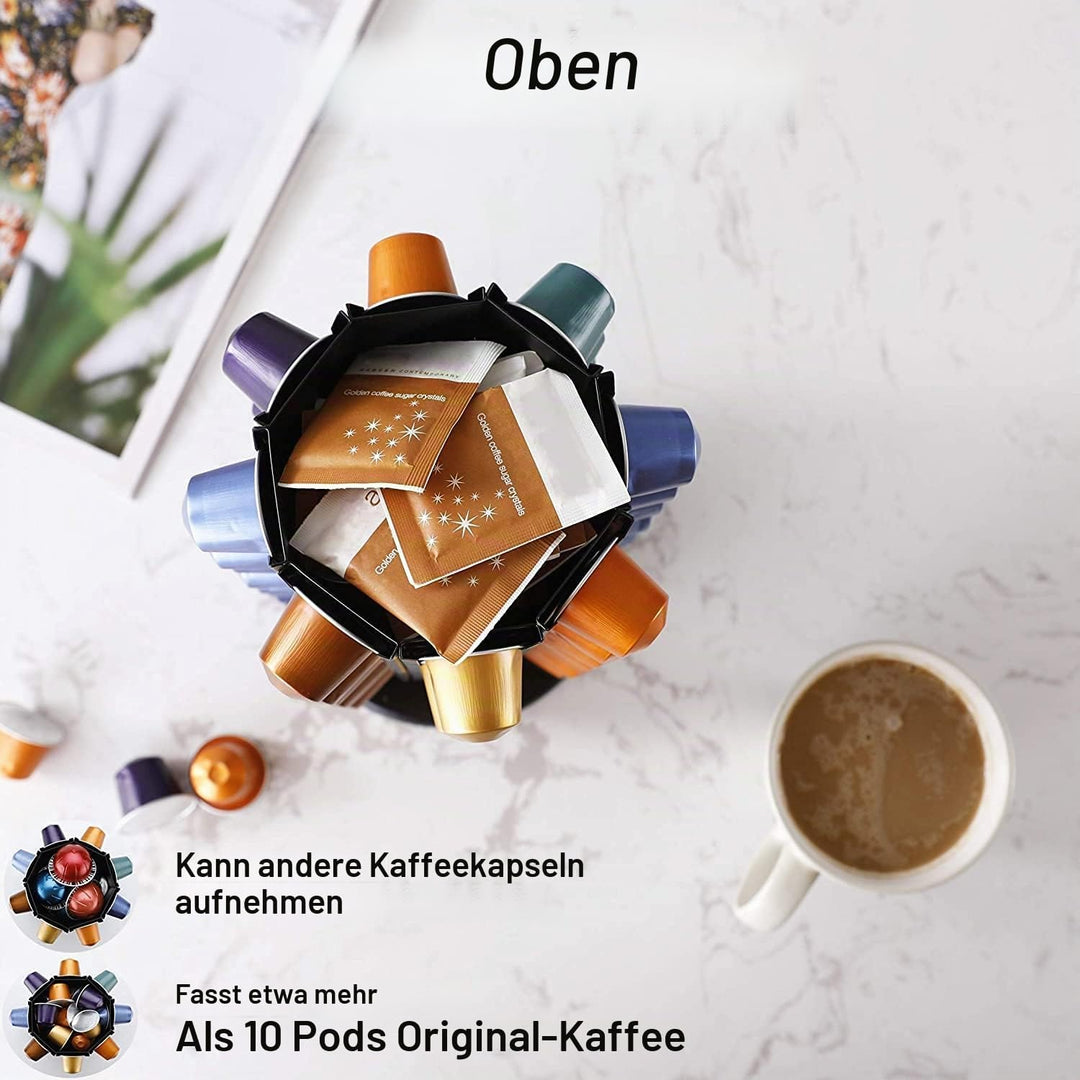 BAGOO Kaffee Kapselhalter für Nespresso 360-Grad-Drehung mit Zentraler Zusätzlicher Pod-Aufbewahrung