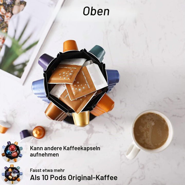 BAGOO Kaffee Kapselhalter für Nespresso 360-Grad-Drehung mit Zentraler Zusätzlicher Pod-Aufbewahrung