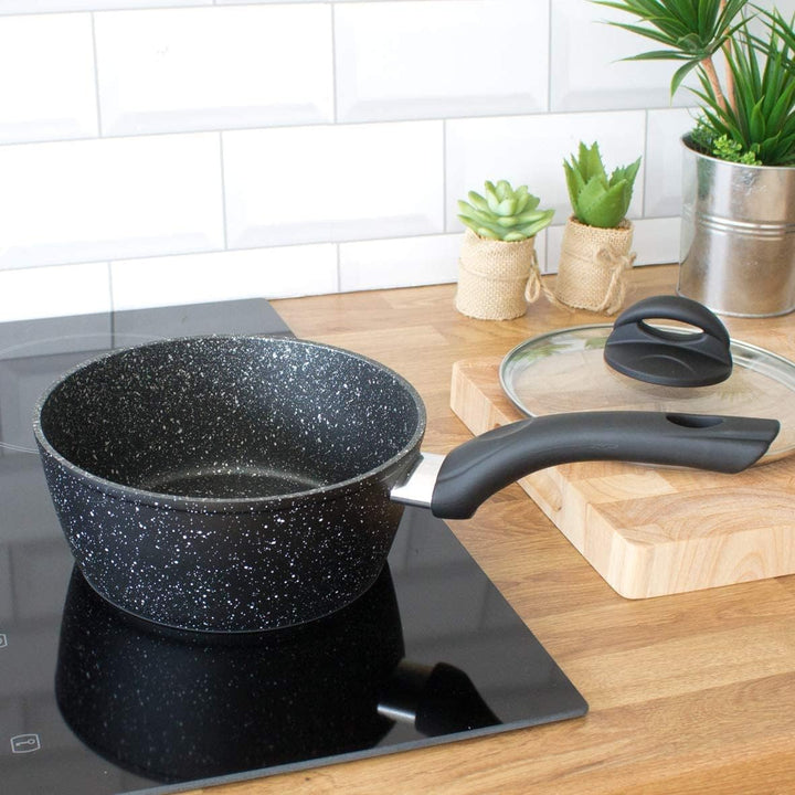 Blackmoor Kochtopf 18 cm – Antihaftbeschichtung, Gehärtetes Glasdeckel, Induktionsgeeignet, Kompatib