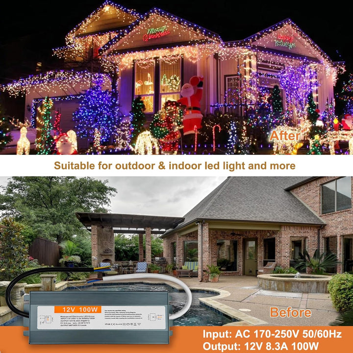 LED Trafo 12V 100W DC Netzteil Outdoor IP67 Wasserdicht Transformateur für LED Streifen, 12V 100W