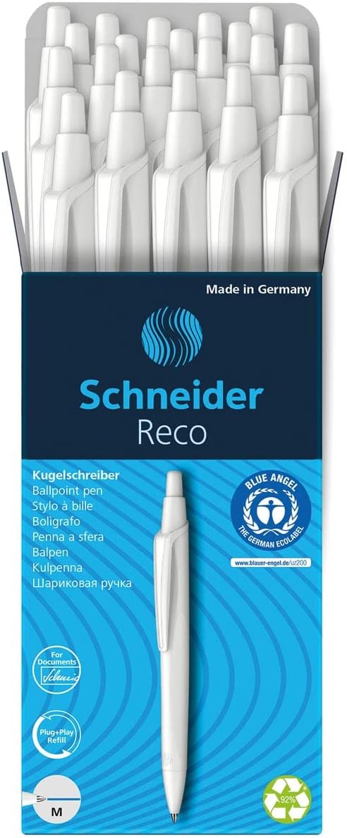 Schneider Reco Kugelschreiber (Aus recyceltem Kunststoff, ausgezeichnet mit "Der blaue Engel", Schre
