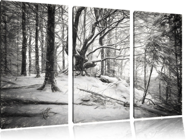 Pixxprint Wald mit Schnee bedeckt als Leinwandbild/Grösse: 3 Teilig (120x80) cm/Wandbild/Kunstdruck/