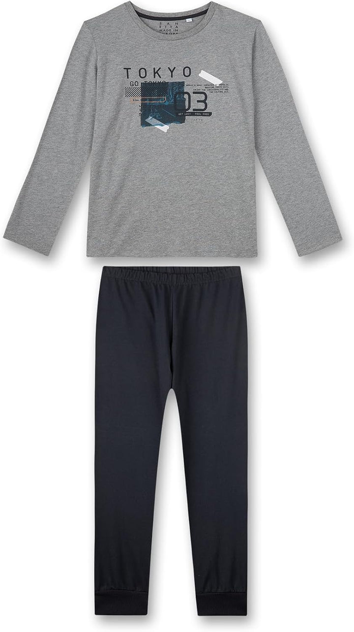 Sanetta Jungen-Schlafanzug lang Grau | Bequemer Schlafanzug für Jungen lang. | Pyjamaset Grösse 140