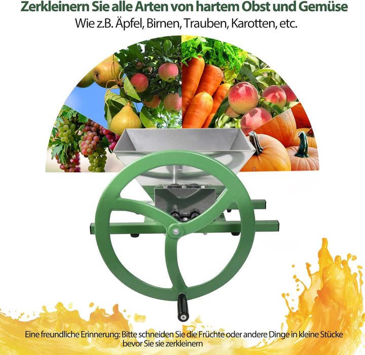 7L Obstmühle Obstmuser Obsthäcksler Beerenmühle mit Handkurbel mit Edelstahltrichter zur Maischehers