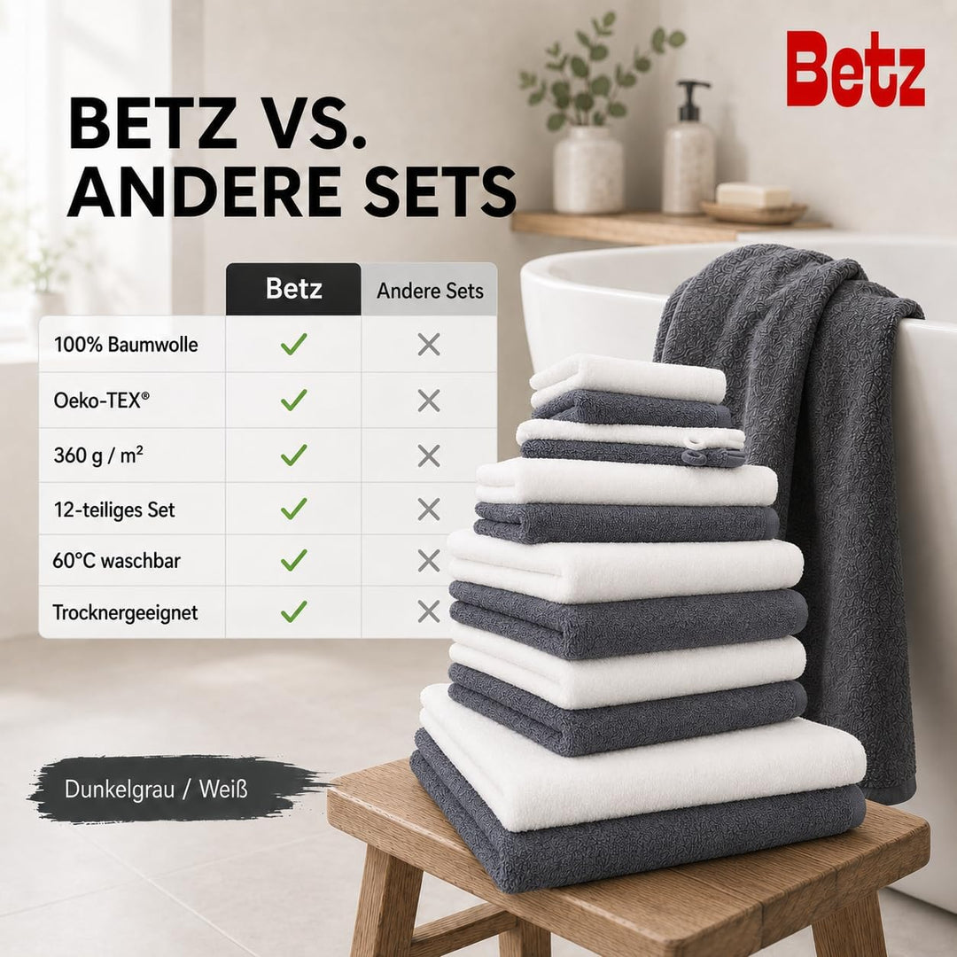 Betz 12 TLG. Handtuch Set Berlin 100% Baumwolle 2 Liegetücher 4 Handtücher 2 Gästetücher 2 Seiflappe
