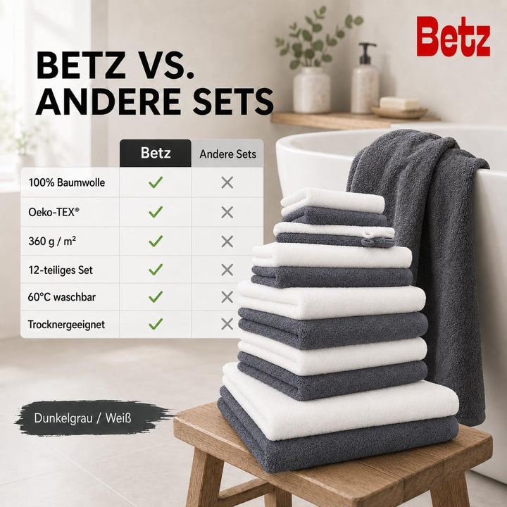 Betz 12 TLG. Handtuch Set Berlin 100% Baumwolle 2 Liegetücher 4 Handtücher 2 Gästetücher 2 Seiflappe