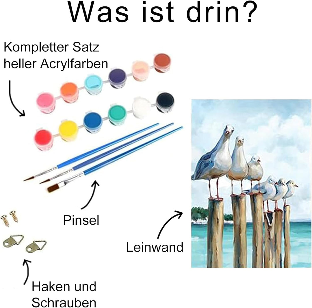 SASMoiyug 6 Stück Malen nach Zahlen Erwachsene, DIY am Meer Sandstrand Malen nach Zahlen Set Mit 6 P