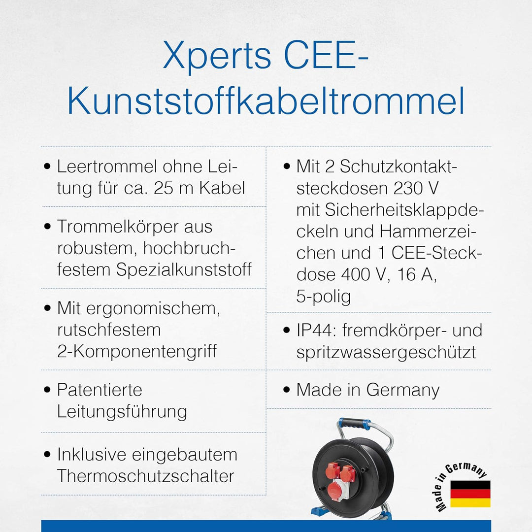 as - Schwabe Xperts CEE Leer-Kabeltrommel für 25 m Kabel – Verlängerungskabel-Trommel ohne Leitung –
