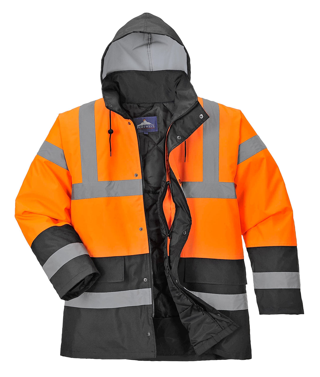 Portwest Zweifarbige Warnschutz-Verkehrs-Jacke, Grösse: M, Farbe: Orange/Schwarz, S467OBRM M ORBK, M