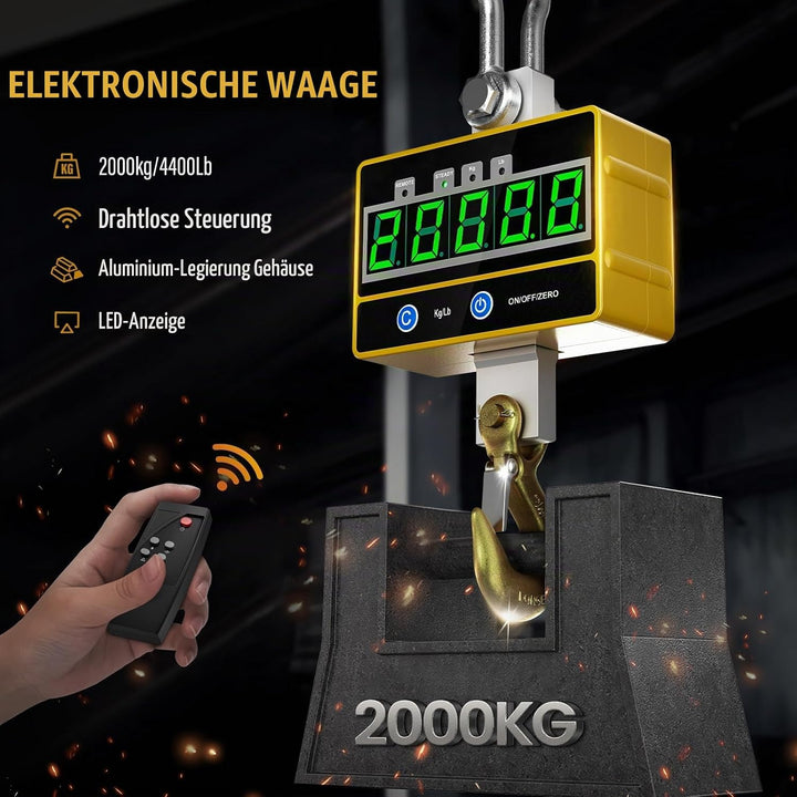 Yontwe Elektronische Hängewaage 2000kg Industrielle schwere Hängewaage Wiederaufladbare superklare d