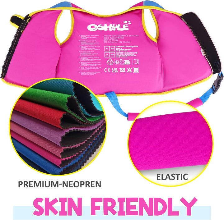 OSHYLE Kinder Schwimmweste - Jungen Mädchen Neopren Schwimmen Jacke Kleinkind Schwimmen Floating Neo