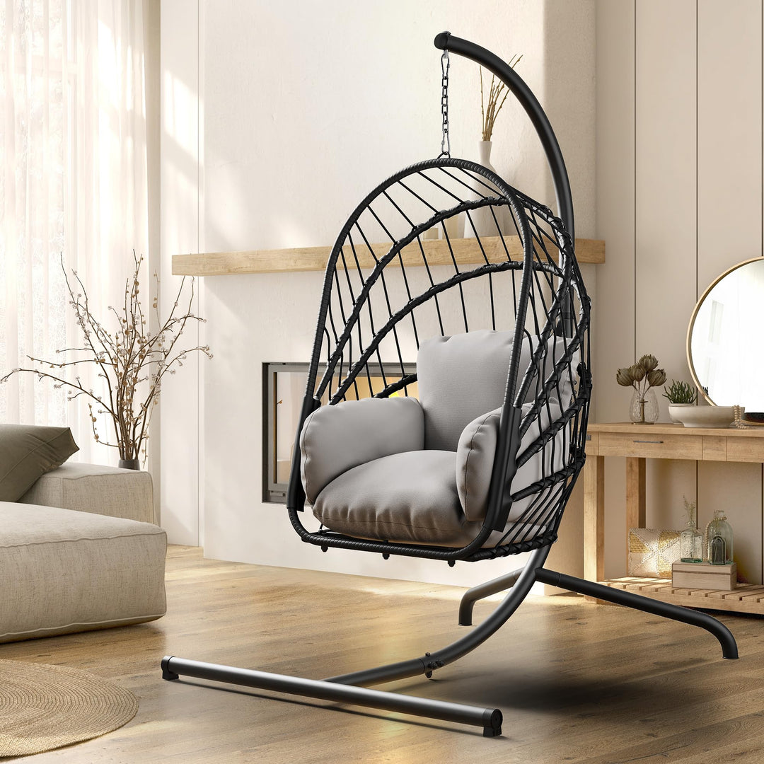 YITAHOME Hängesessel mit Kissen, Max. Belastung 150kg, Hängestuhl Outdoor mit Gestell Körbe 195x120x