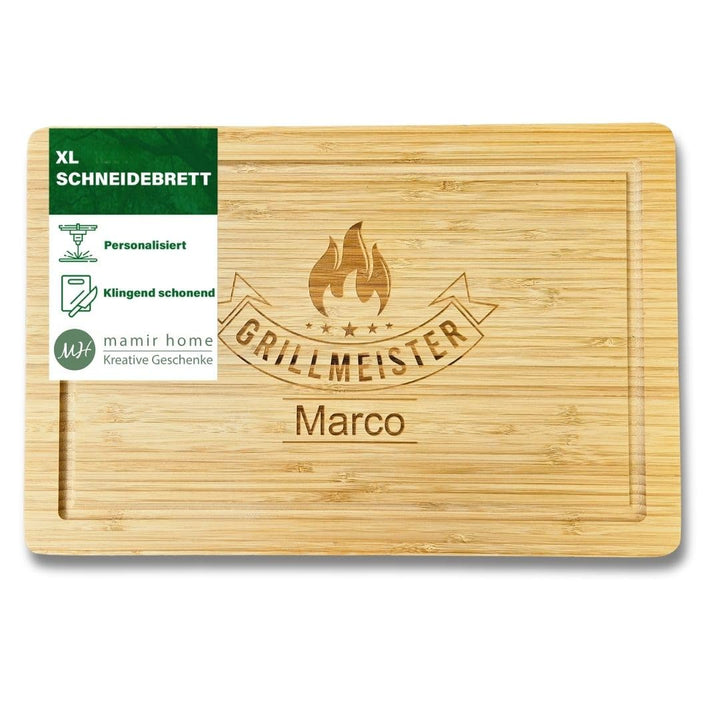 Premium Grillmeister Schneidebrett personalisiert aus Bambur XL Schneidebrett Holz personalisiert |