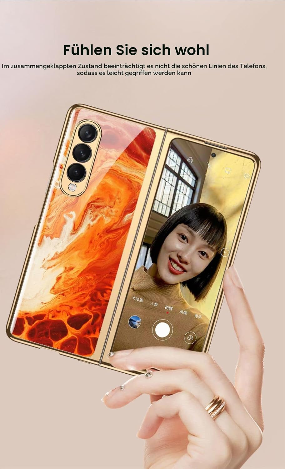 COQUE Galaxy Z Fold 4 5G Hülle,ultradünnes 9H Glas glänzend lackierte Handyhülle,Faltbare Handyhülle