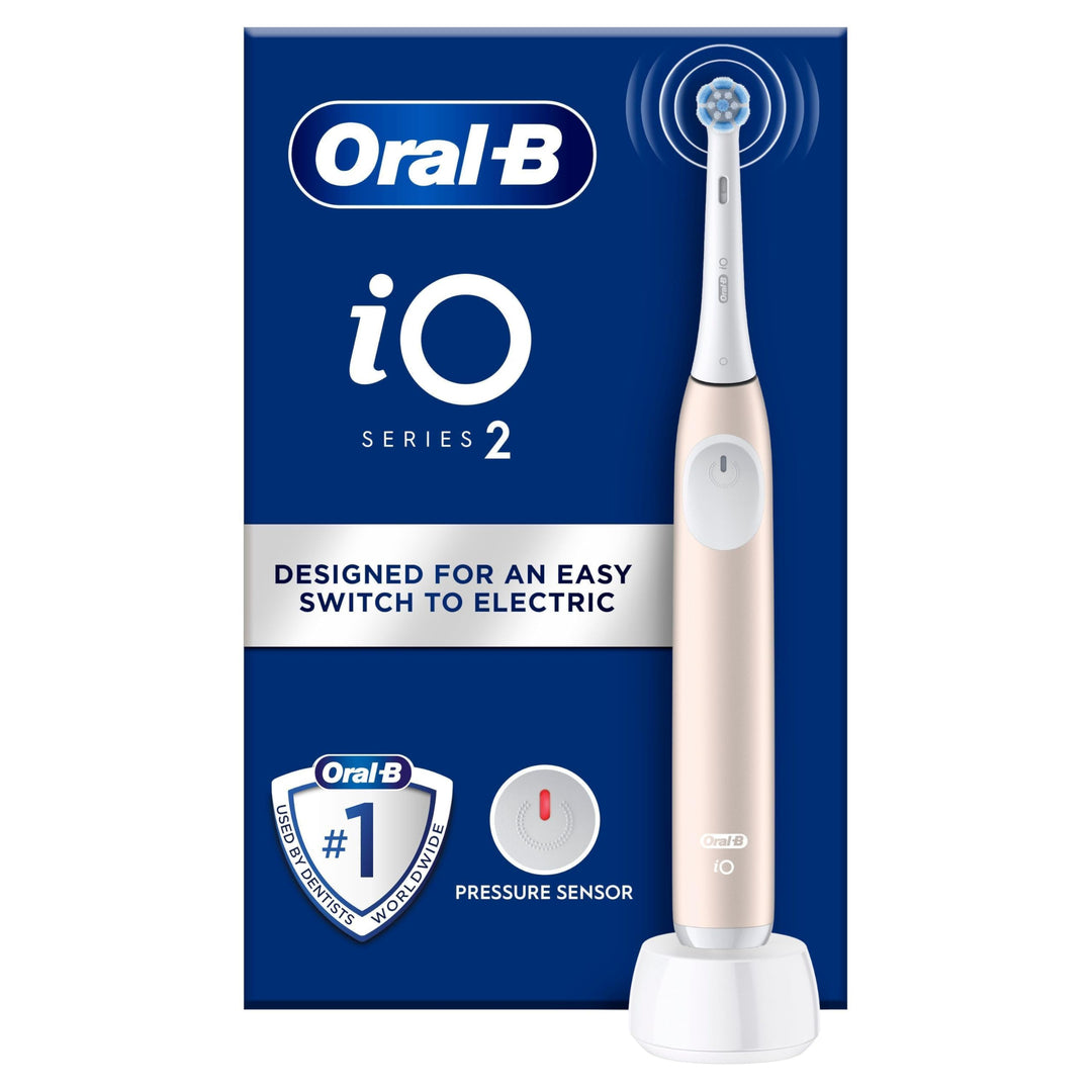 Oral-B iO 2 elektrische Zahnbürste, Hellrosa, für Erwachsene, 3 Reinigungsmodi, sanft für das Zahnfl