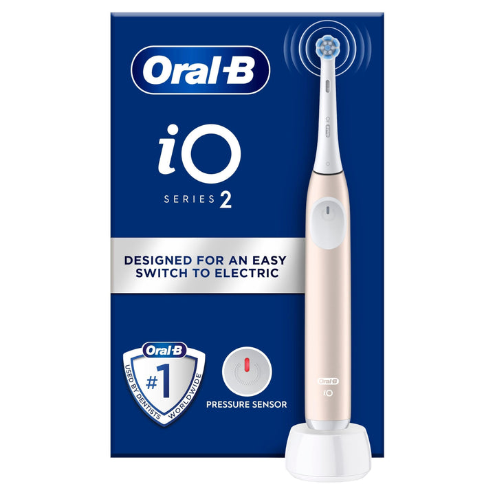 Oral-B iO 2 elektrische Zahnbürste, Hellrosa, für Erwachsene, 3 Reinigungsmodi, sanft für das Zahnfl