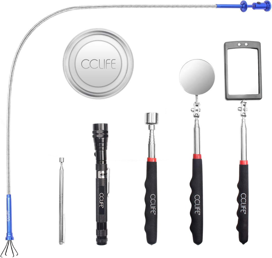 CCLIFE 7tlg Pick Up Tool Magnet Teleskop Werkzeug inkl. Inspektionsspiegel Krallengreifer Magnethebe