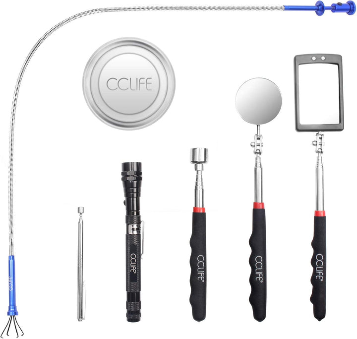 CCLIFE 7tlg Pick Up Tool Magnet Teleskop Werkzeug inkl. Inspektionsspiegel Krallengreifer Magnethebe