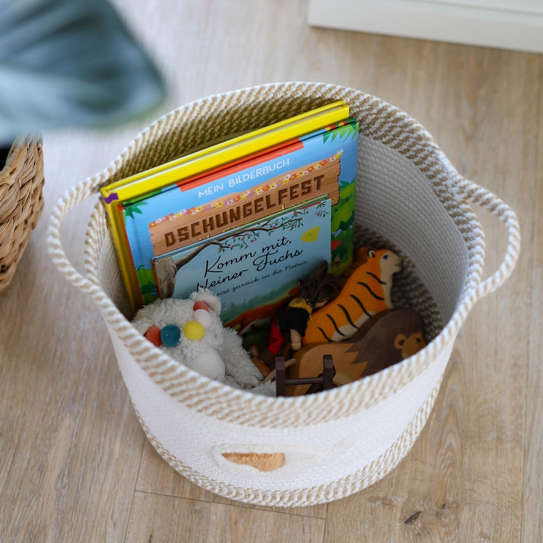 HMF Aufbewahrungskorb mit Griffen, Korb für Kinderzimmer aus Baumwolle | Elefant | 30,5 x 30,5 cm