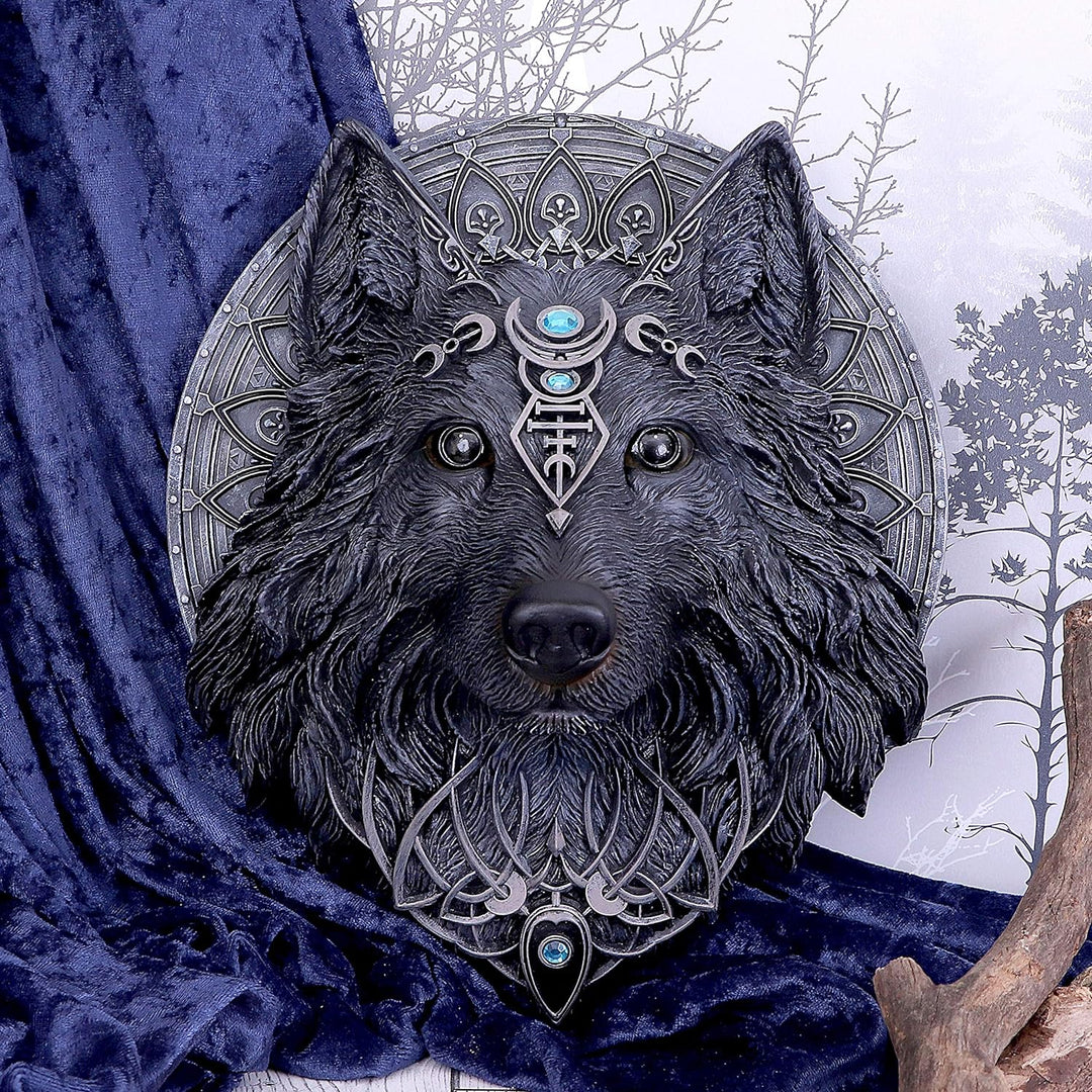 Nemesis Now Wandschild zum Aufhängen, Gothic, magischer Wolf, Mond, Schwarz, Einheitsgrösse