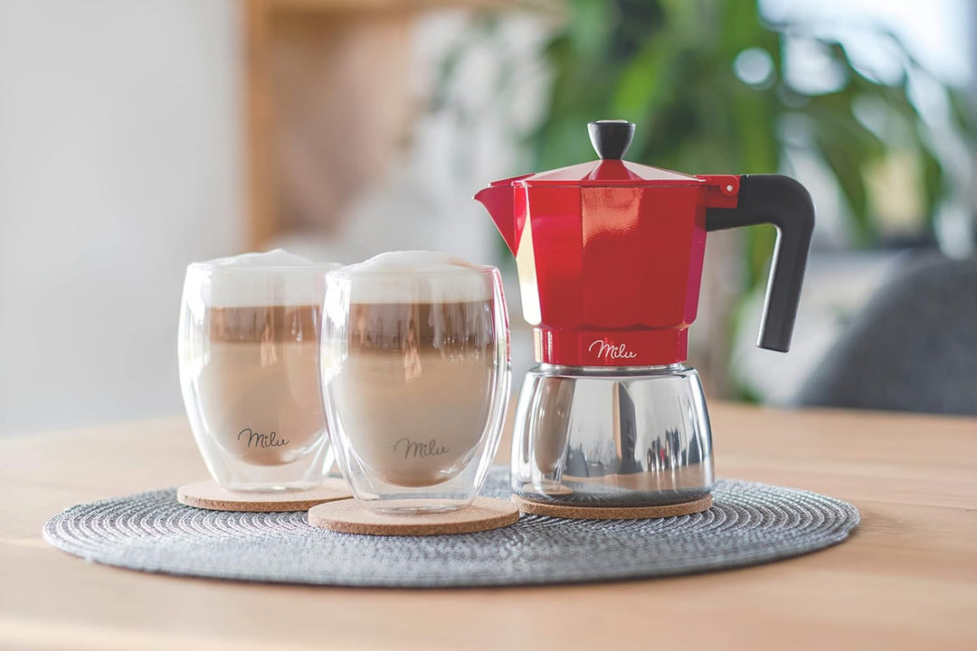 Milu Espressokocher Induktion geeignet | 3, 6, 9 Tassen | Aluminium Mokkakanne, Edelstahl Espressoka
