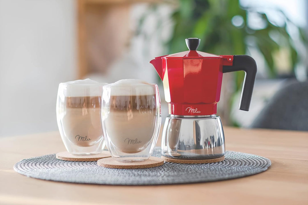 Milu Espressokocher Induktion geeignet | 3, 6, 9 Tassen | Aluminium Mokkakanne, Edelstahl Espressoka