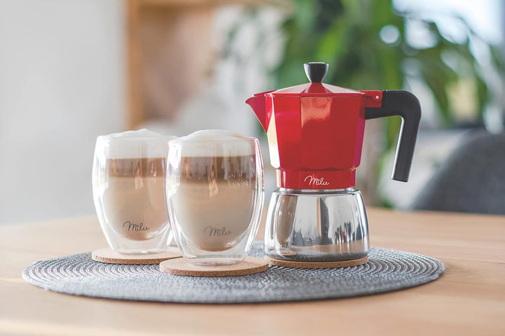 Milu Espressokocher Induktion geeignet | 3, 6, 9 Tassen | Aluminium Mokkakanne, Edelstahl Espressoka